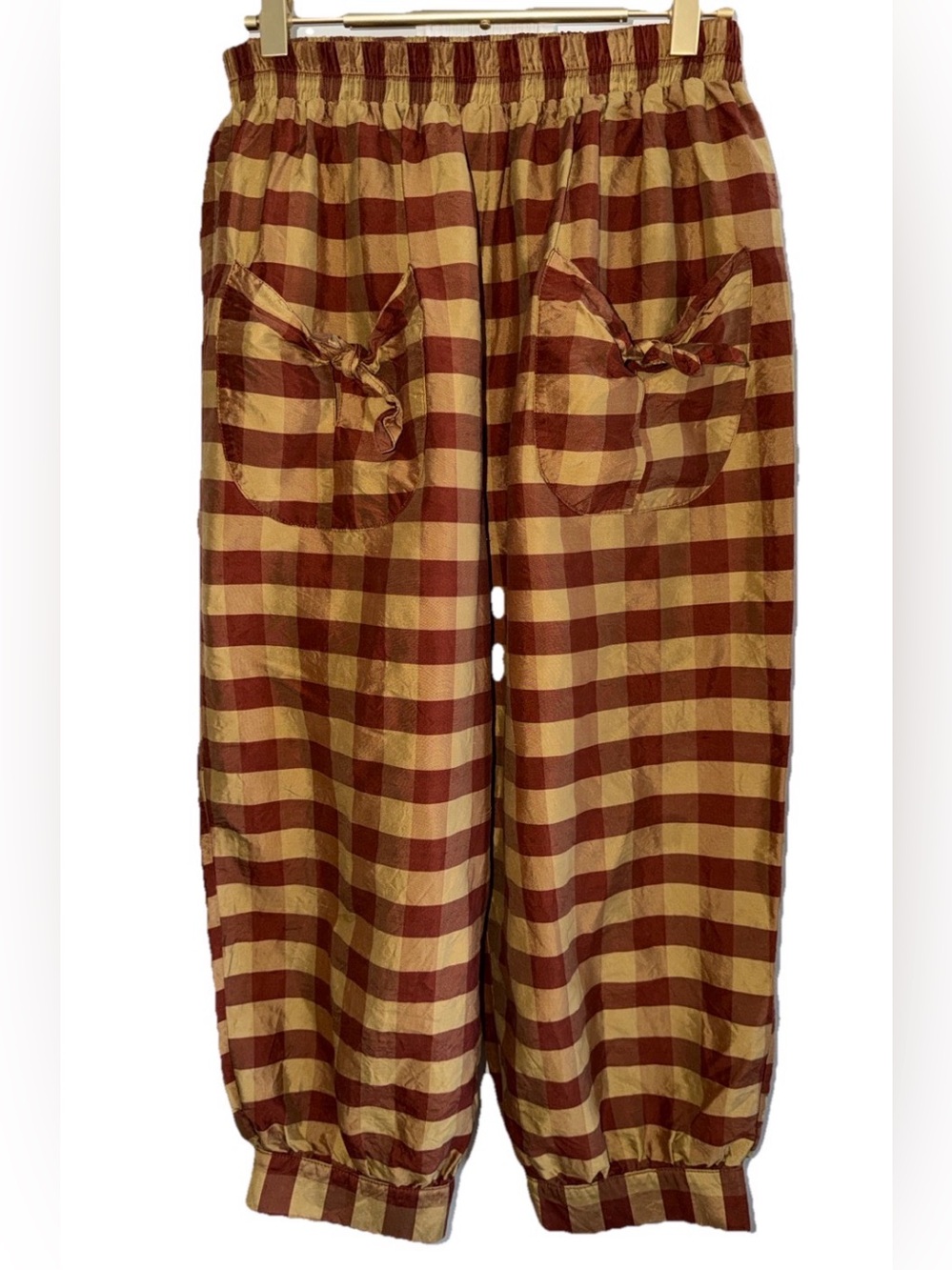 Batsheva Silk Red & Tan Gingham Balloon Pants Sz. 6